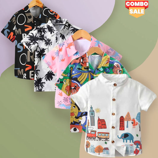 Venutaloza Stylish Multicolors Designer Button Front (Combo pack For 5) Shirt For Boy.