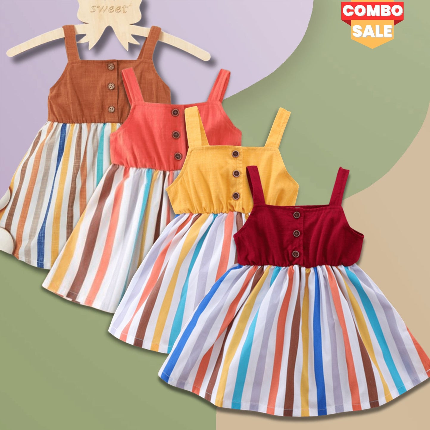Toddler Girls Cotton Stylish Designer Lining Dresses_Frocks ( Combo Pack Of 4 ) for Baby Girls.