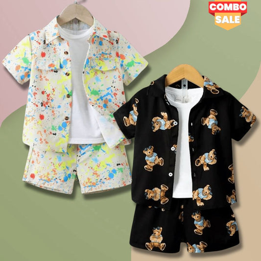 Venutaloza Baby Set Apricot-Colored & Bear (Combo Pack Of 2) Shirt & Shorts Without tee Two Piece Set For Boy & Girls.