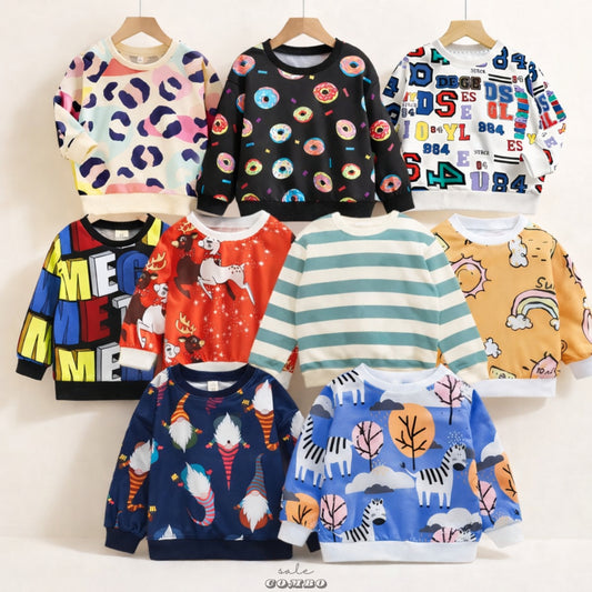 Venutaloza Boy's Full Sleeves Allover Colourful  Graphic ((COMBO PACK OF 9 )) T-shirt Striped For Boy's & Girls,