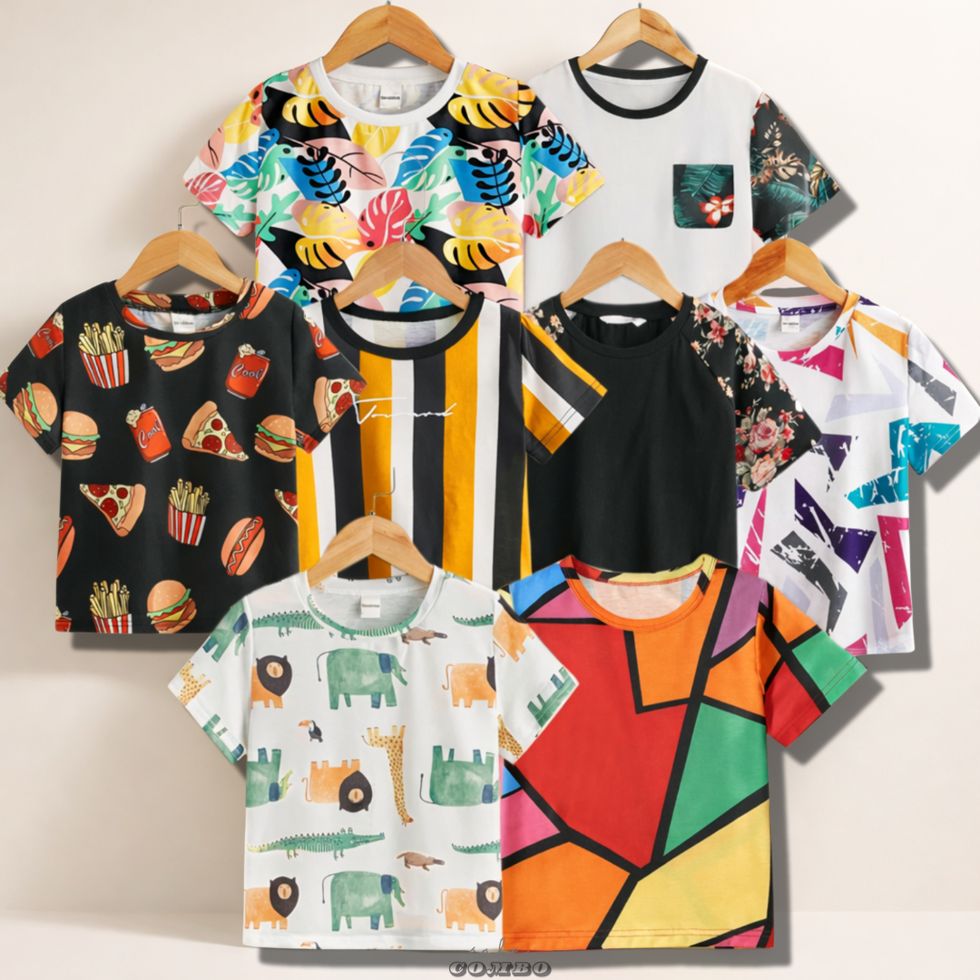 Venutaloza Boy's Half Sleeves Allover Colourful (COMBO PACK OF 8 ) T-shirt For Boy's & Girls.