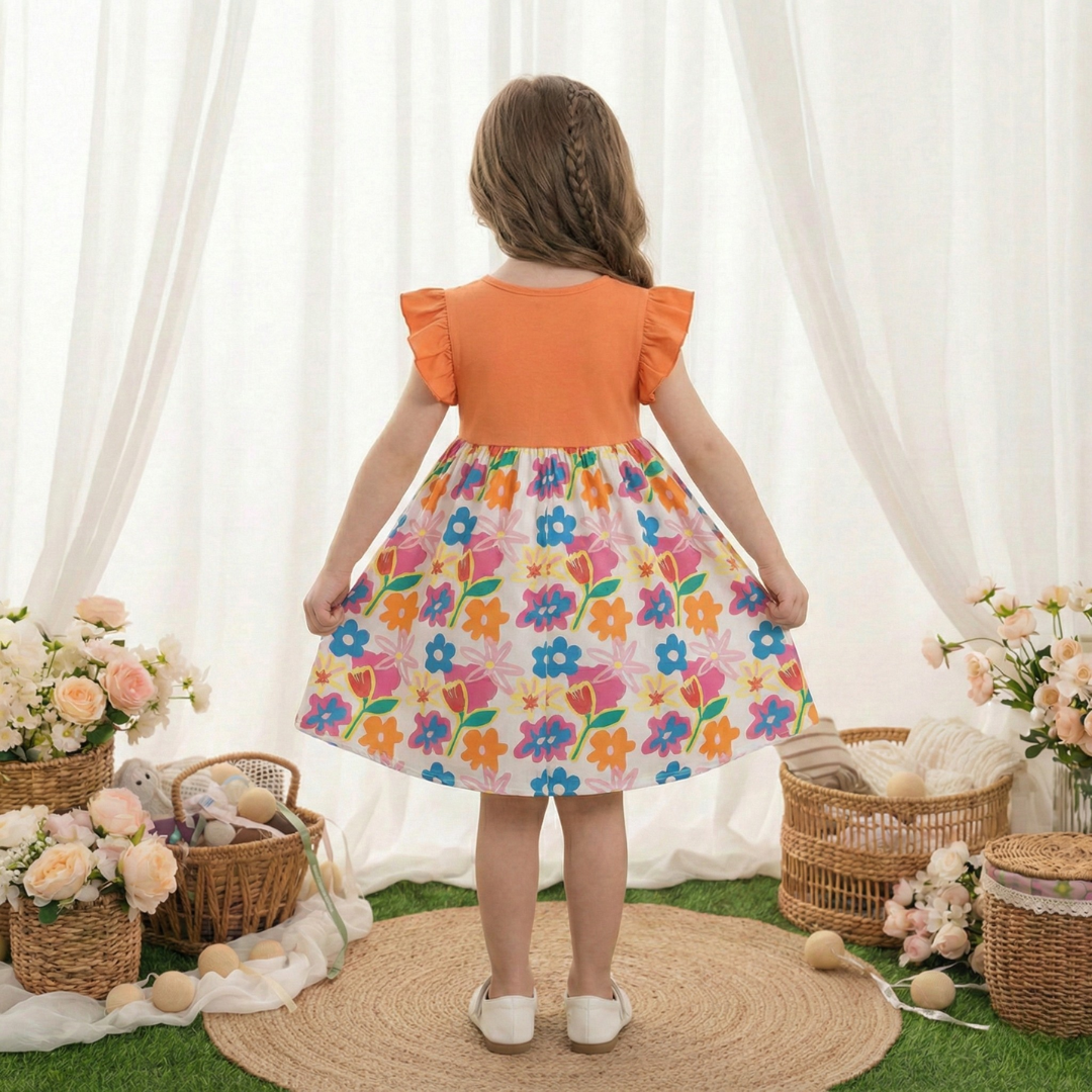Floral Print Butterfly Sleeve Designer Dresses & Frocks for Baby Girl.