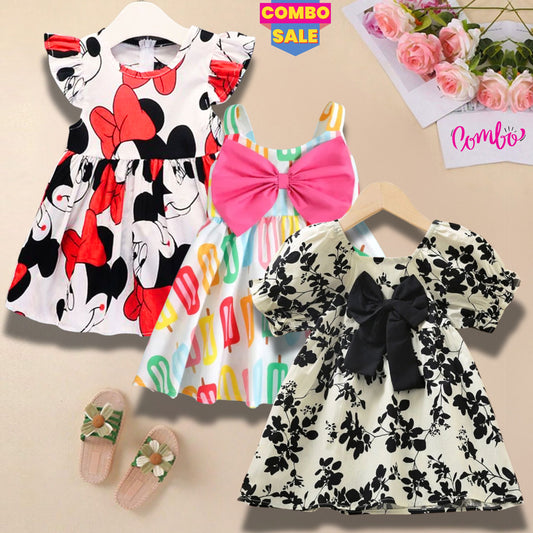 BabyGirl's candy & Floral & Micky Mouse Princess Stylish Dresses_Frocks (Combo Pack Of 3) for Kids.