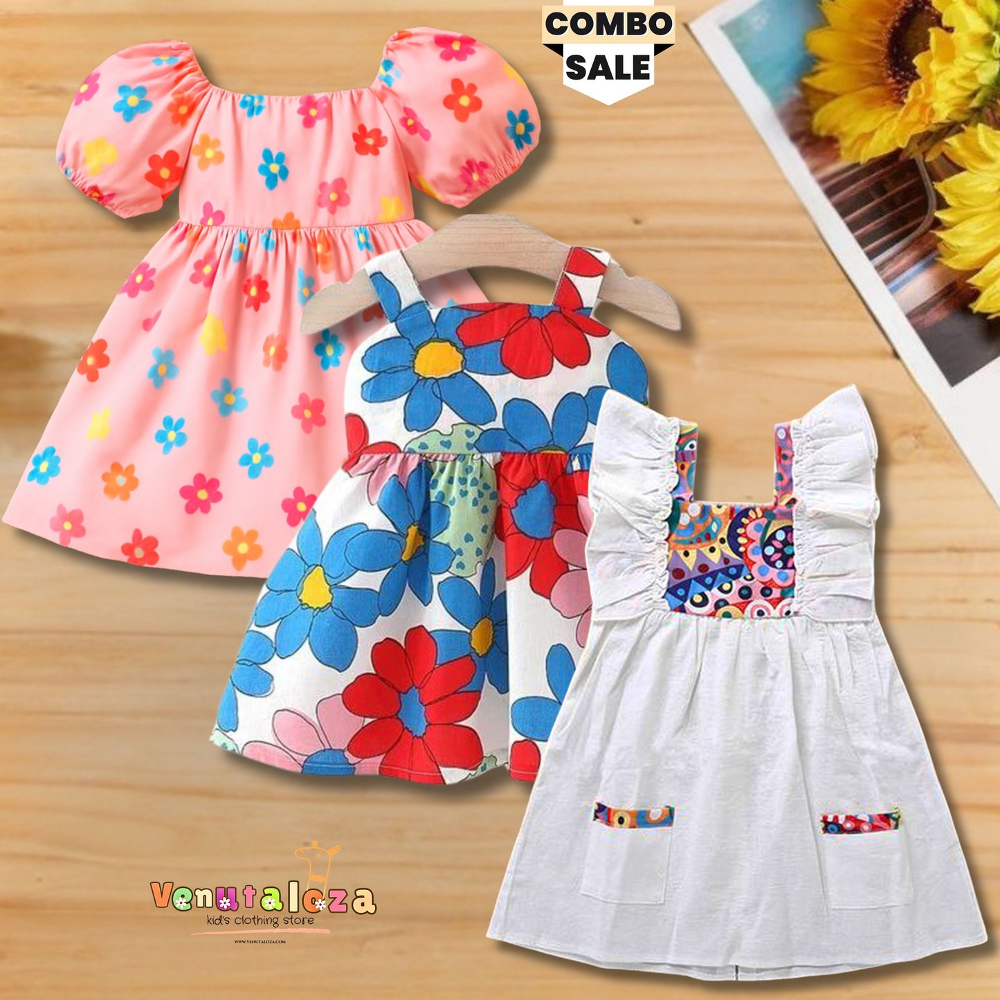 BabyGirl's Floral Princess Stylish Dresses_Frocks (Combo Pack Of 3) for Kids.