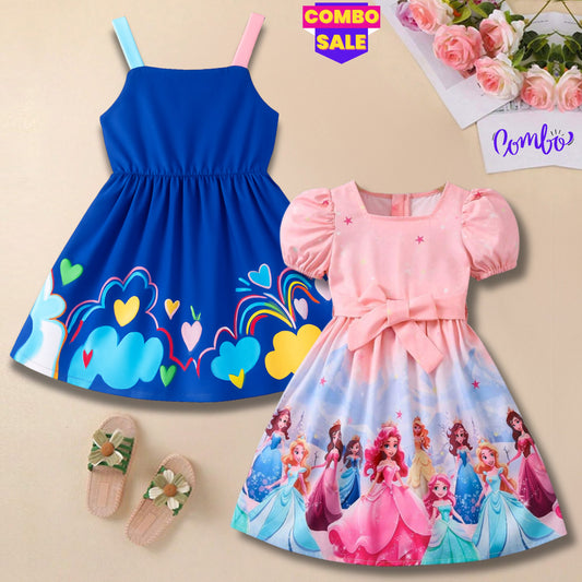 Baby Girl's Barbie Princess & Rainbow Dress (Combo Pack Of 2) For Girl's.