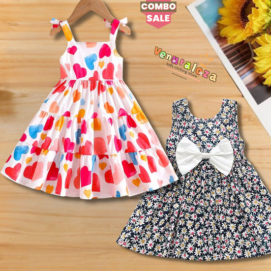 Baby Heart's & Floral Dress (Combo Pack Of 2) For Girl's.