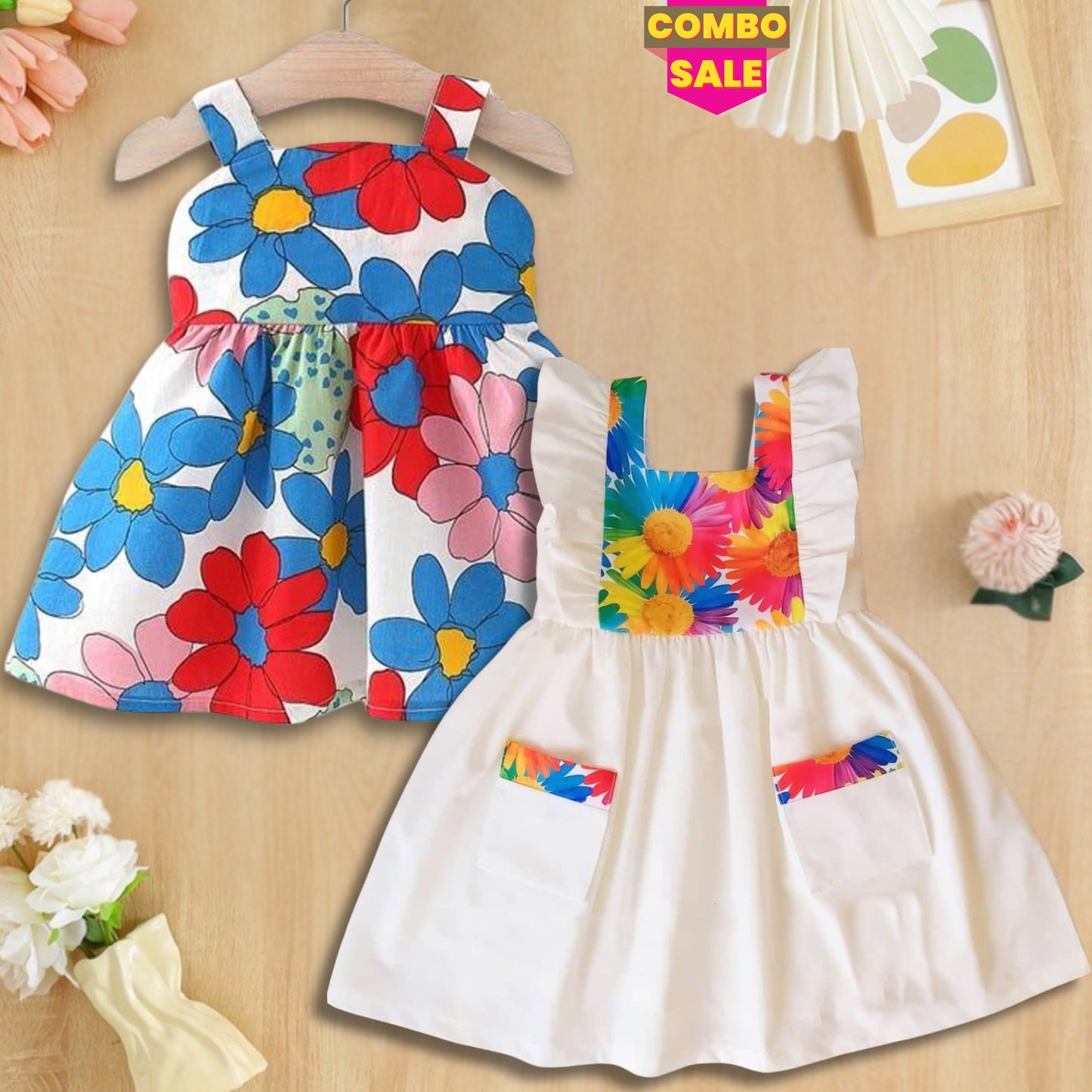 BabyGirl's Stylish Floral Designers Tunic Dresses_Frocks (Combo Pack Of 2) for Baby Girls.