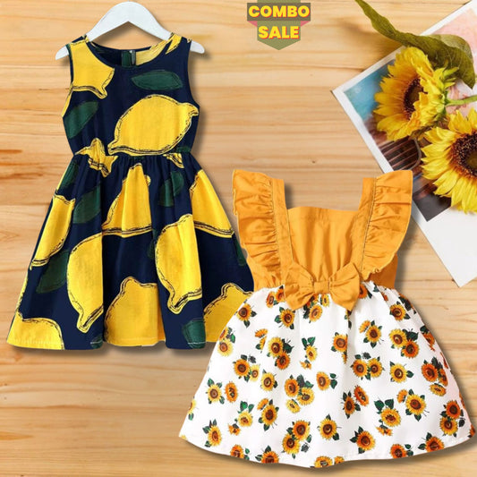 Princess BabyGirl's Lemon_Floral Tunic Dresses_Frocks (Combo Pack of 2)for Kids.