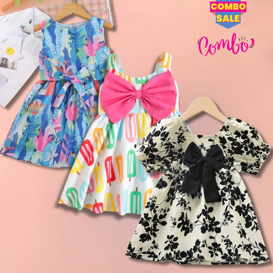 BabyGirl's candy & Floral Princess Stylish Dresses_Frocks 3 Combo for Kids.
