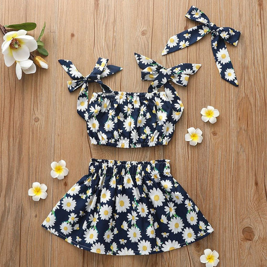 Crop Cami Top & Ditsy Floral Layered Skirt Set For Baby Girls.