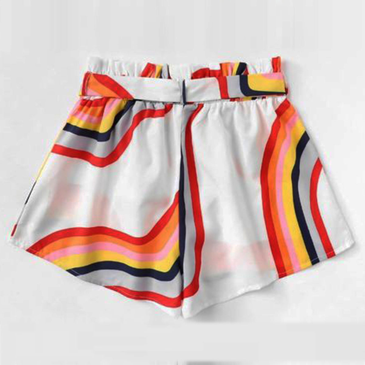 Toddler Girls Block Striped Belted Shorts For BabyGirls.