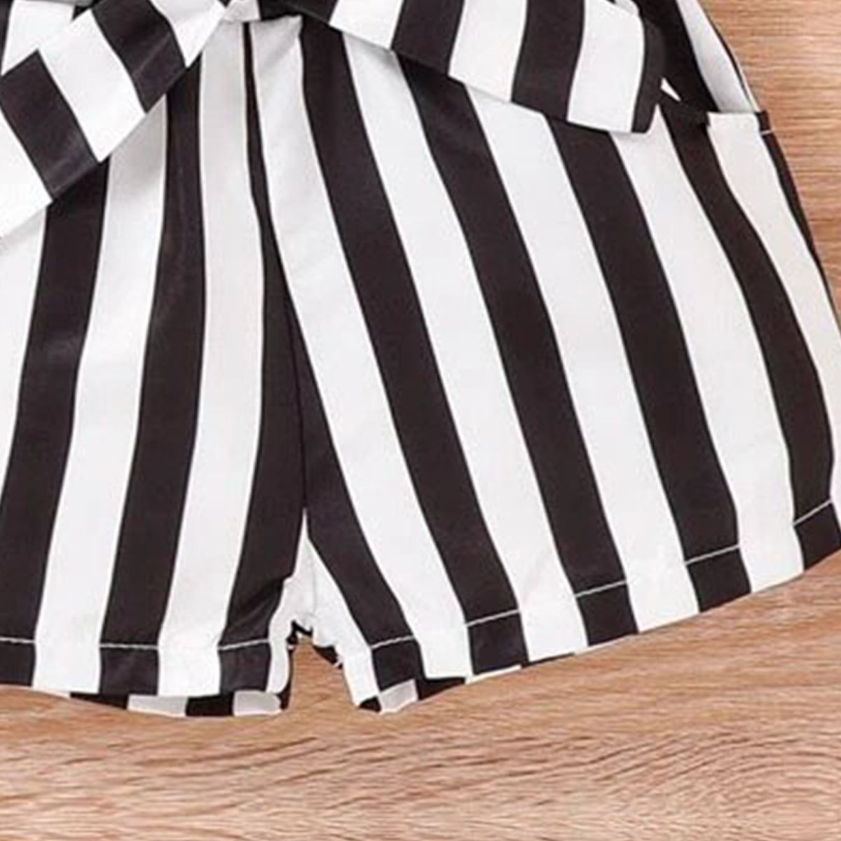 Toddler Girls Striped Black Peparbag Waist Belted Shorts For BabyGirls.