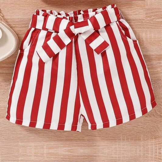 Venutaloza Toddler Girls Striped Peparbag Waist Belted Shorts For BabyGirls.
