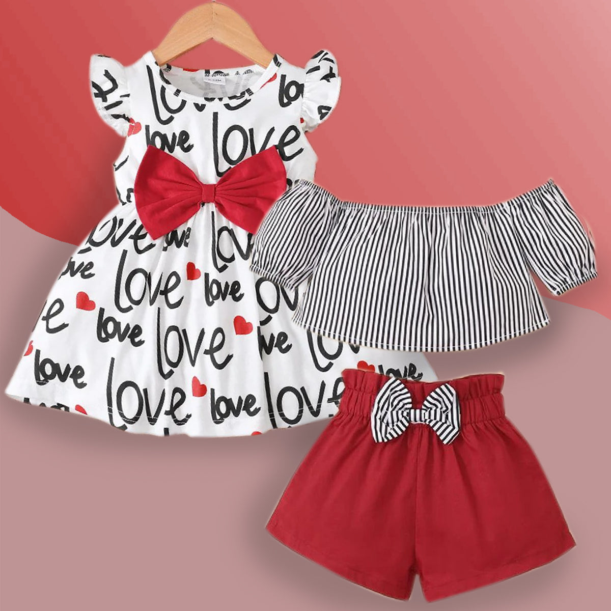 Princess BabyGirl's Love Letter Designer Dresses_Frocks & Cami Top & Floral Layered Skirt Set (Combo Pack Of 2) for Kids.