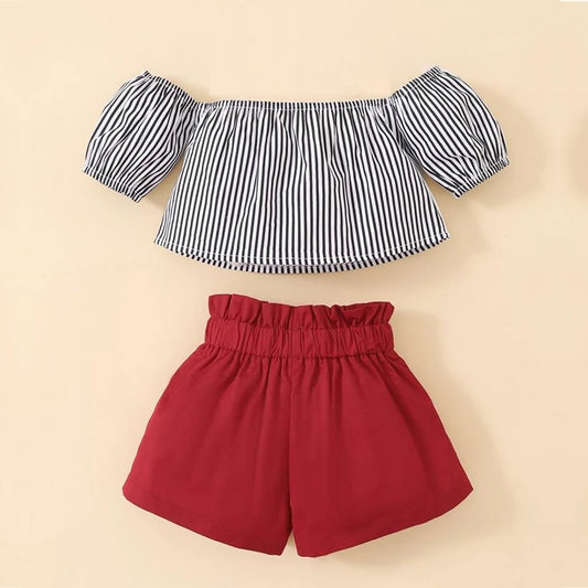 Toddler Girls Off-Shoulder Stylish Top & Shorts For Baby Girls.