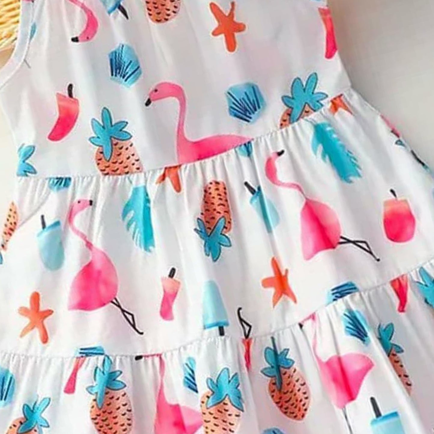 Girls Flamingo Print Ruffle Trim Frock Dress for Baby Girl.