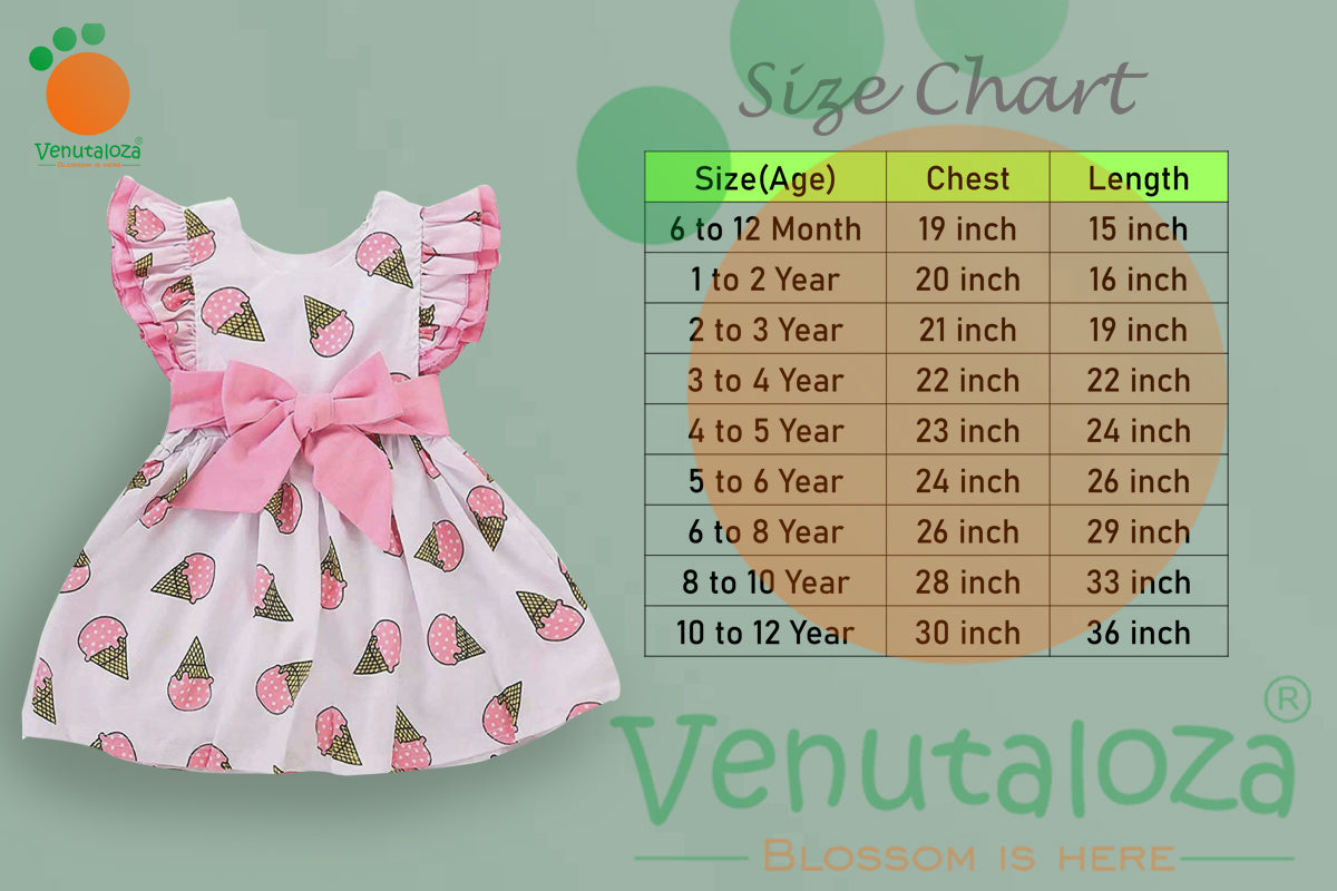 Girl Ice Cream Print Contrast Schiffy Babydoll Frock Dress for Baby Girl.