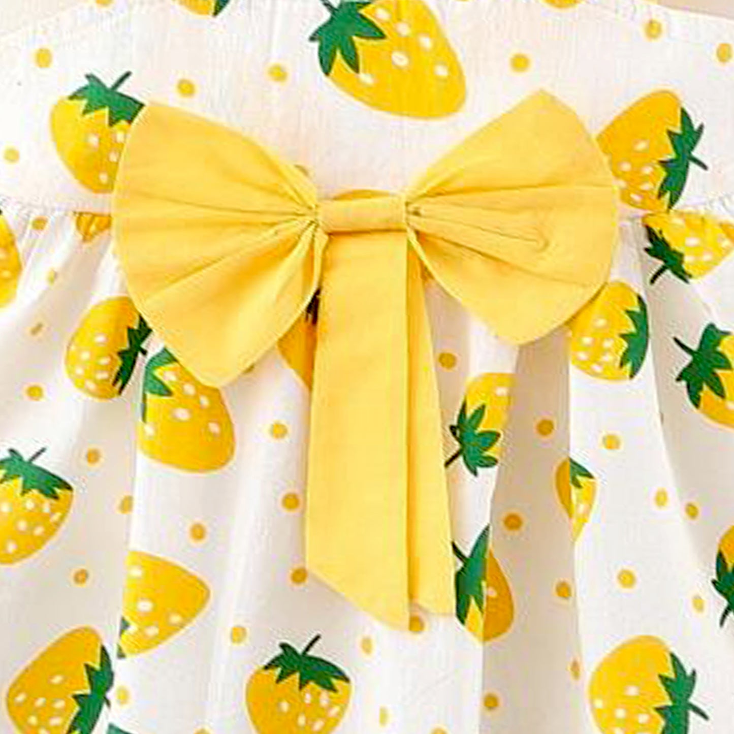 Kids Yellow Strawberry Stylish Strips Design Midi Frock Dress for Baby Girl.