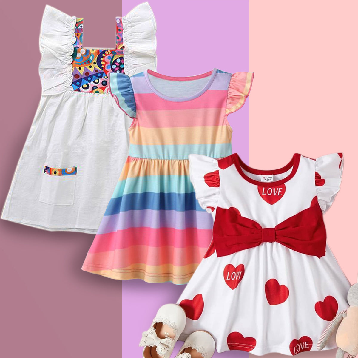 BabyGirl Stylish Designer Tunic Dresses & Frocks Combo Pack of 3 for Baby Girls.