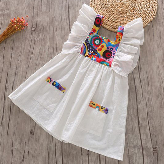 BabyGirl's White Floral Tunic Dress & Black Floral Top Sleeveless And Shorts Combo for Kids.