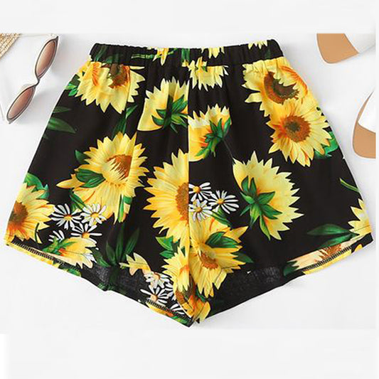 Venutaloza Toddler Girls Floral Print Frilled Hem Waist Shorts.