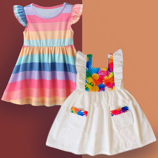 Princess BabyGirl's Stylish Multicolor & White Tunic Dresses_Frocks Combo for Kids.