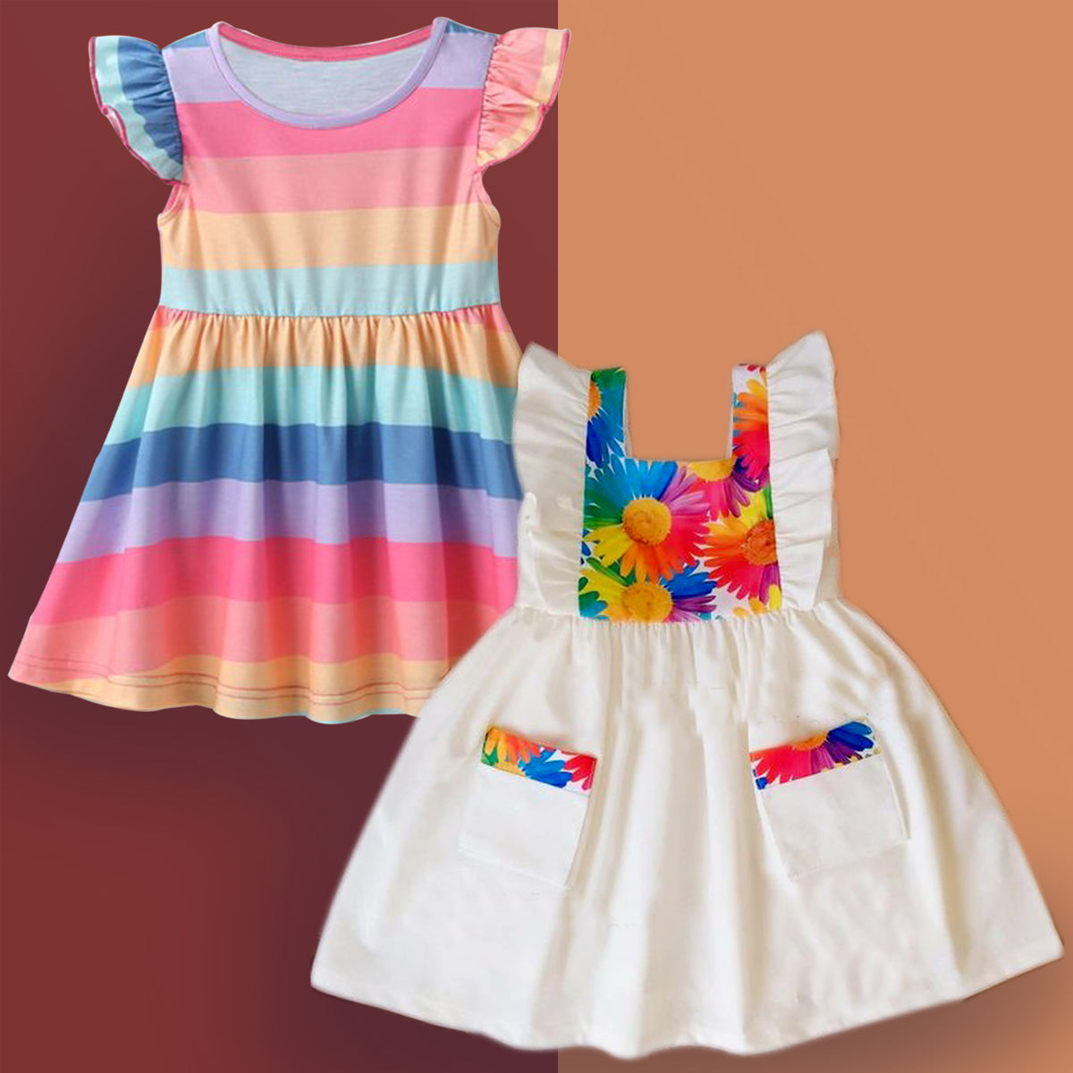 Princess BabyGirl's Stylish Multicolor & White Tunic Dresses_Frocks Combo for Kids.
