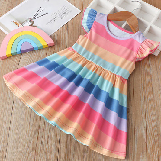 Kids Stylish Colorfull Strips Design Midi Frock Dress for Baby Girl.