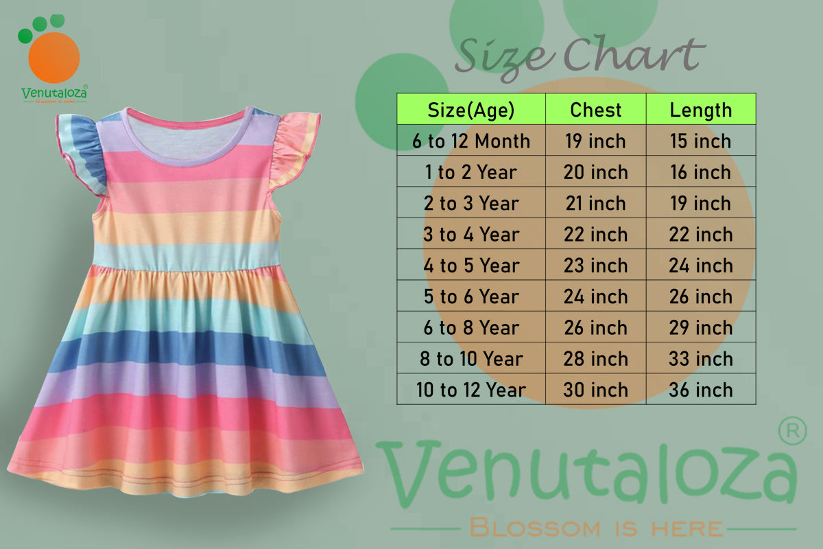 Kids Stylish Colorfull Strips Design Midi Frock Dress for Baby Girl.