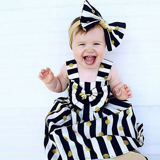 Venutaloza BabyGirl's Cotton Black Line Stylish Frocks & Dresses for Kids.