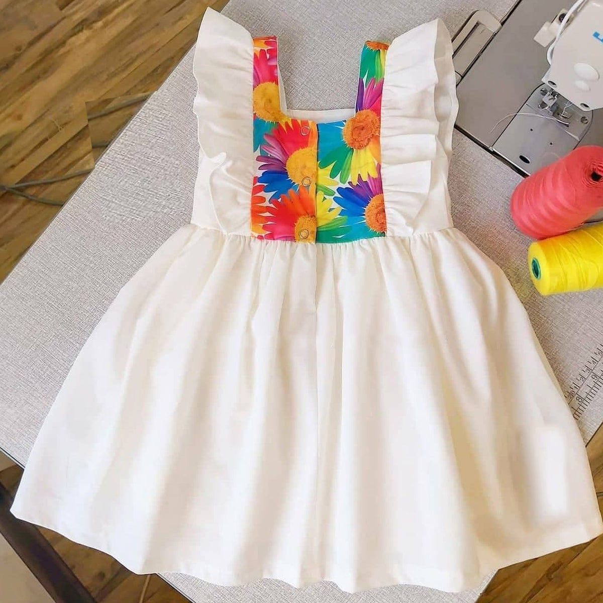 Stylish Cutiepie Princess BabyGirl's White Floral Tunic Dresses_Frocks & Yellow Strip Designer Strip Set Combo for Kids.