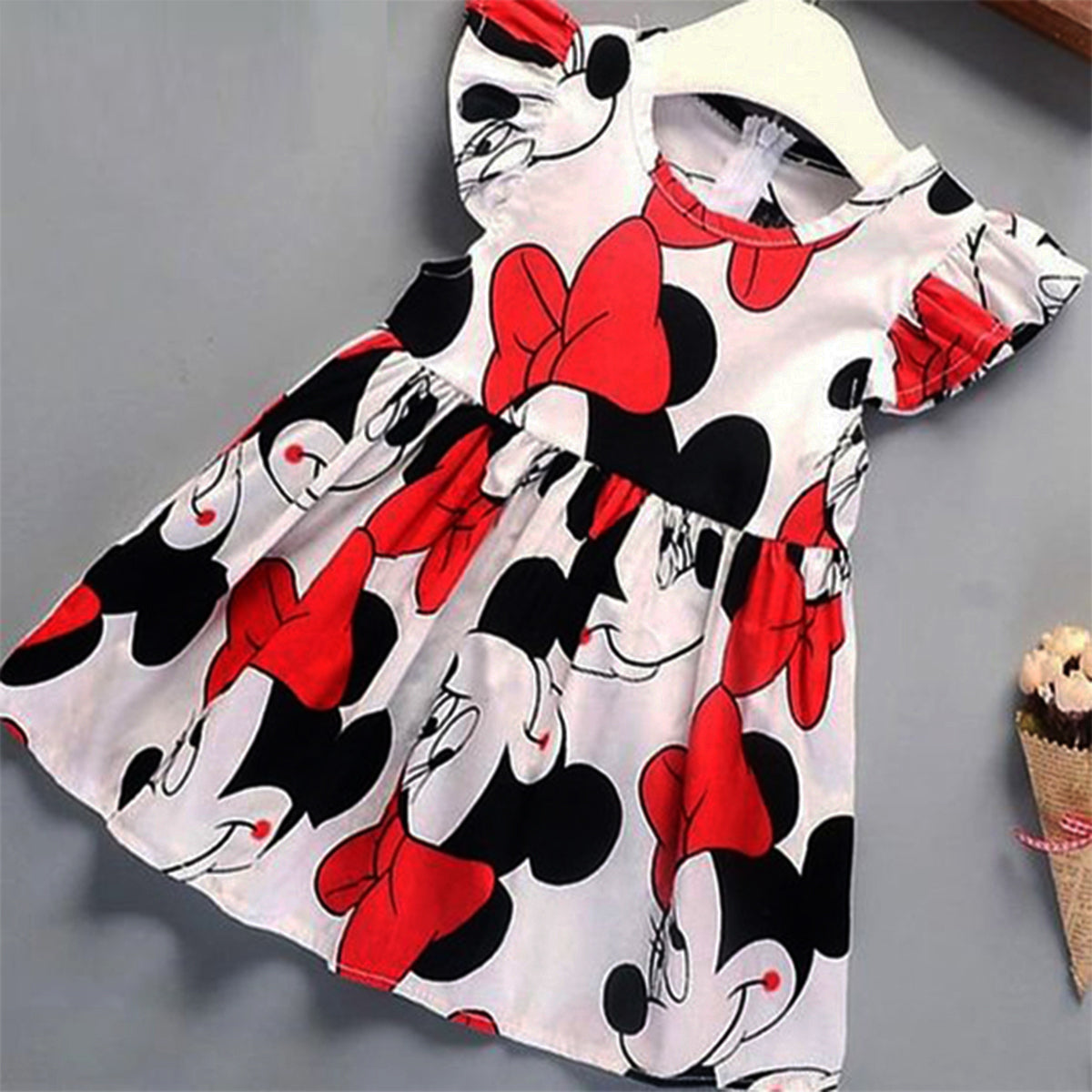 BabyGirl's Cotton Micky Mouse_Green Floral_Red Heart_Multicolor Designer Frocks & Dresses Combo for Kids.