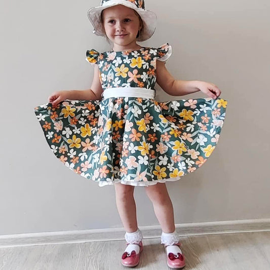 BabyGirl's Cotton Green Floral Designer Frocks & Dresses for Kids.