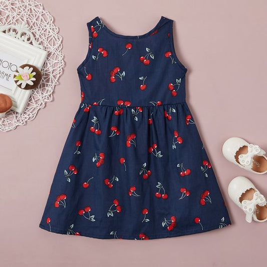 Venutaloza BabyGirl's Cotton Blue Cherry Stylish Frocks & Dresses for Kids.