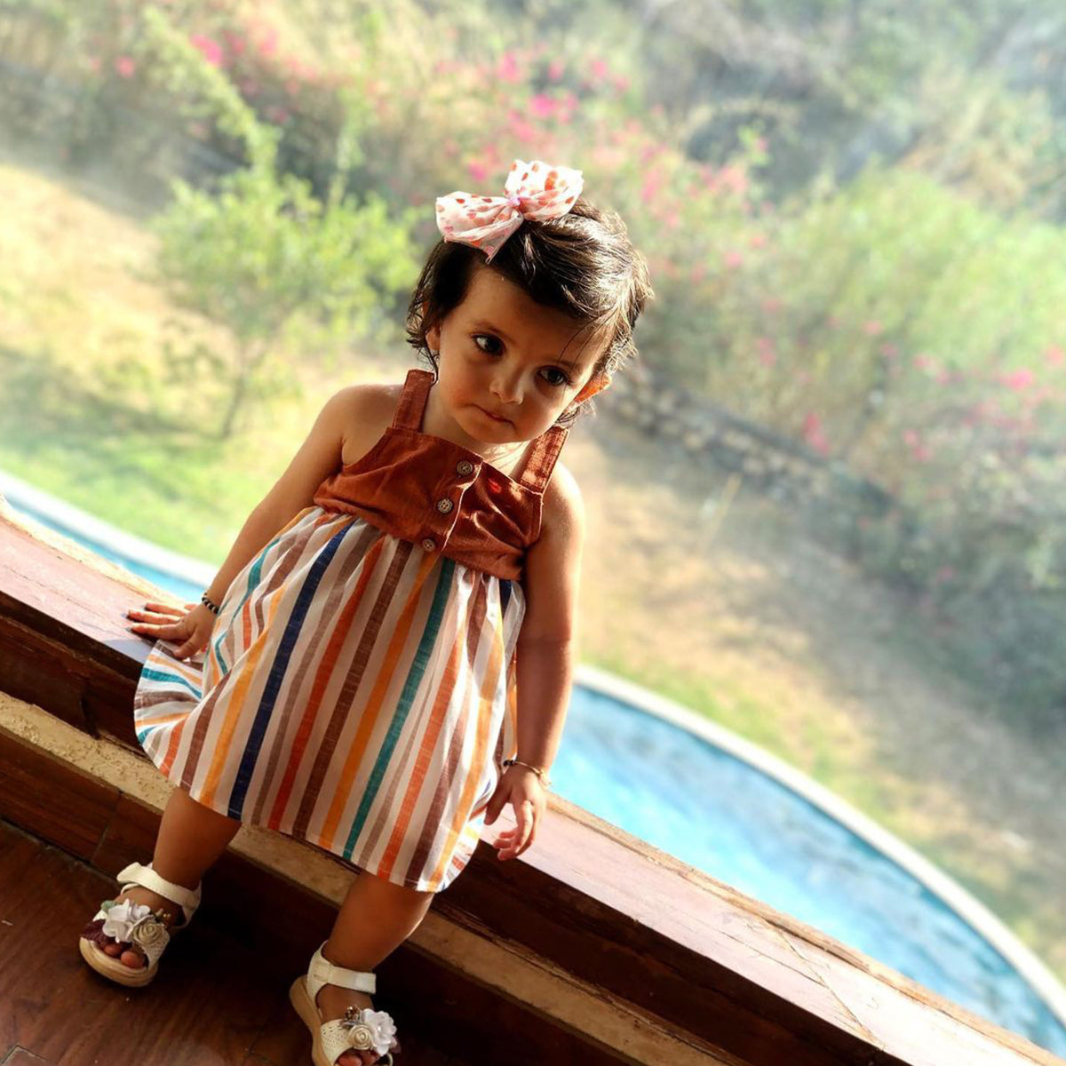 BabyGirl's Princess Stylish Cotton Grey Lining Designer Frocks & Dresses for Kids.