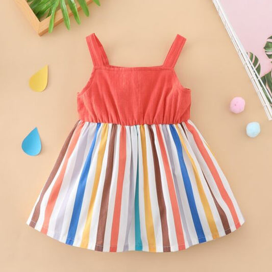 BabyGirl's Cotton Designer Orange Multi Lining Frocks & Dresses for Kids.