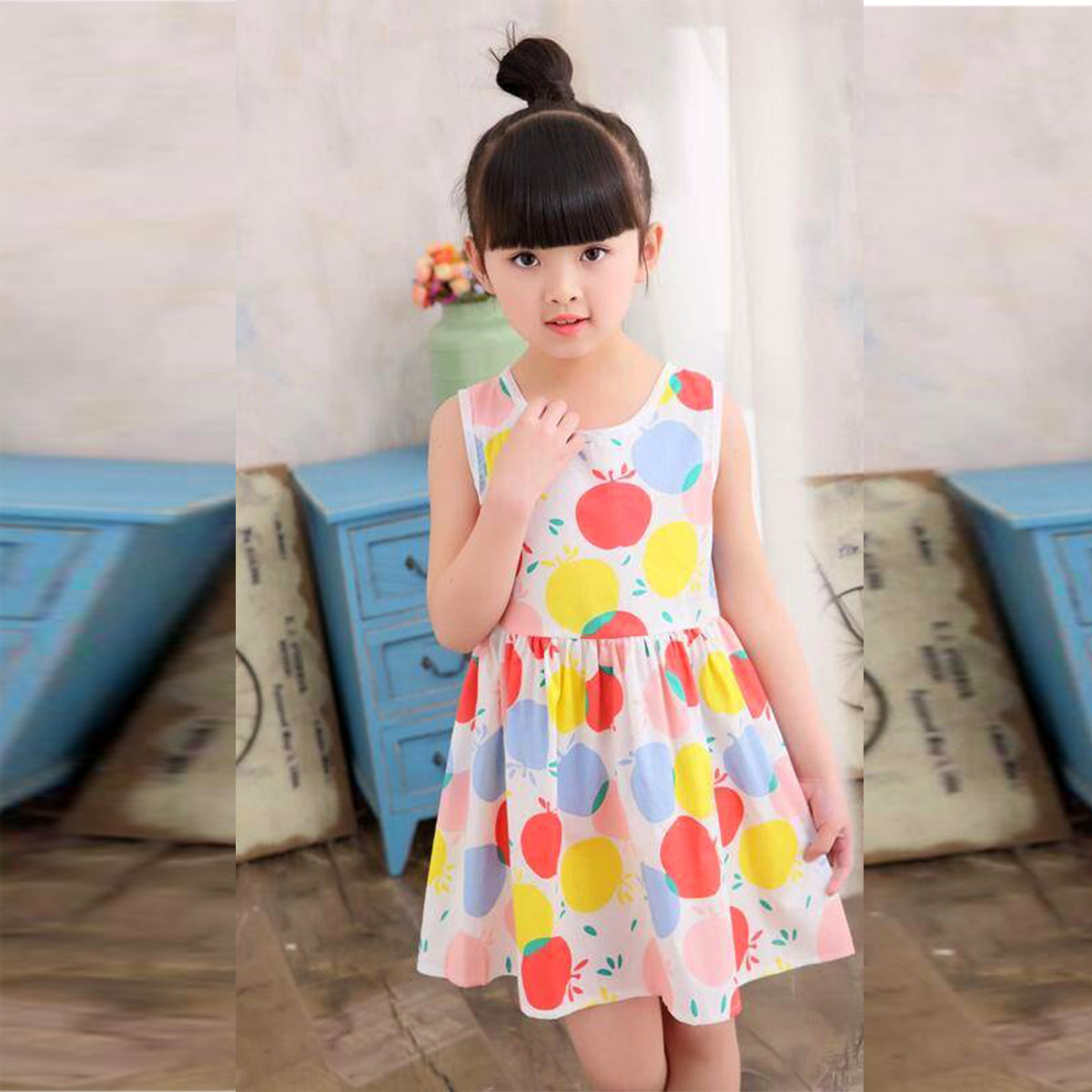 BabyGirl Cotton Fruits & Blue Plus Designer Tunic Dress Combo Pack for Baby Girls.