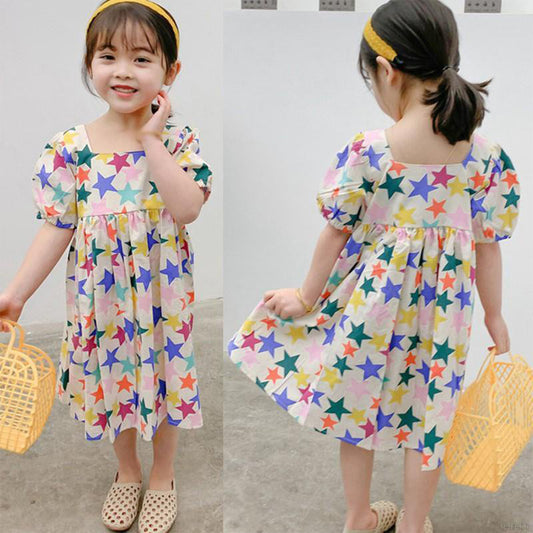 BabyGirl's Princess Stylish Cotton Multicolor Star Designer Frocks & Dresses for Kids.