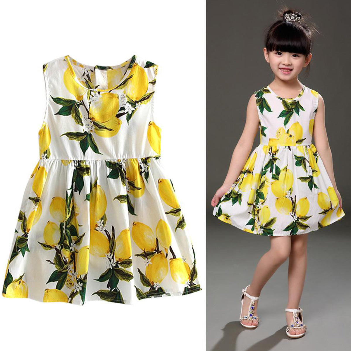 BabyGirl's Princess Stylish Cotton Yellow Multicolor Designer Frocks & Dresses for Kids.