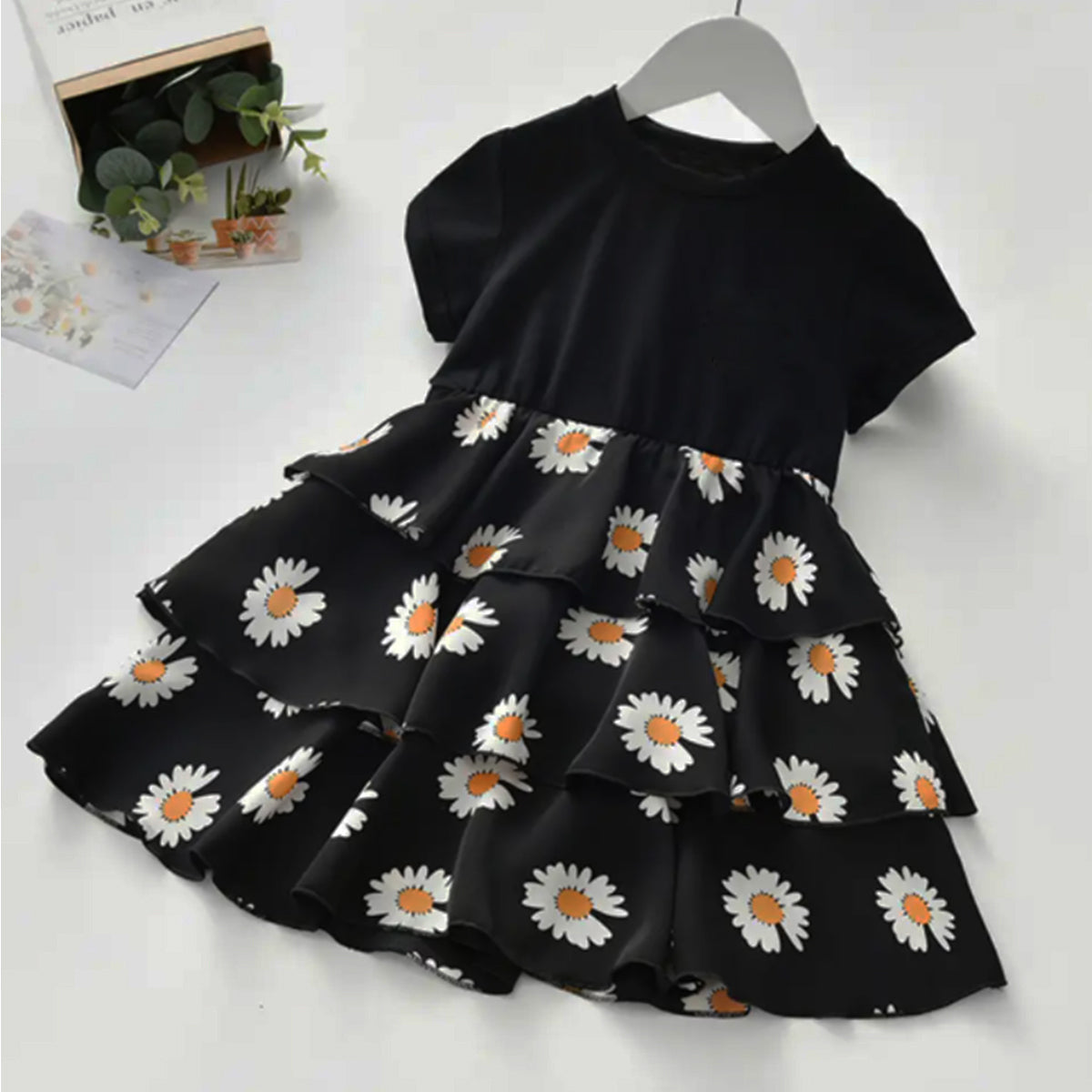 Babygirl Black Floral Raglan Sleeve Dresses & Frocks for Baby Girl.
