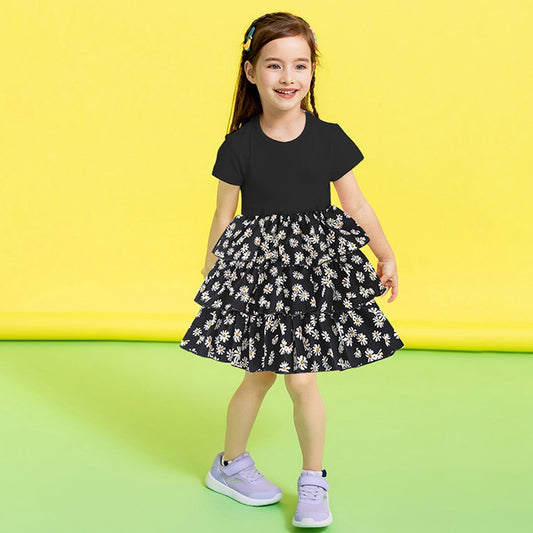 Stylish Princess BabyGirl's Black Multicolor Floral Tunic Dress & Pink Floral Top And Shorts (Combo Pack Of 2) for Kids.