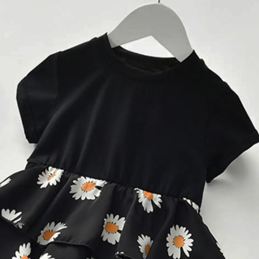 Babygirl Black Floral Raglan Sleeve Dresses & Frocks for Baby Girl.