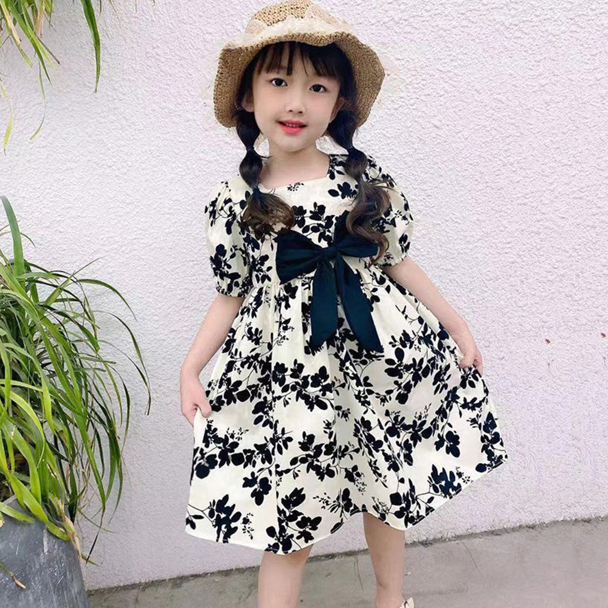 Toddler Girls Plants Raglan Sleeve Tunic Dresses & Frocks for Baby Girl.