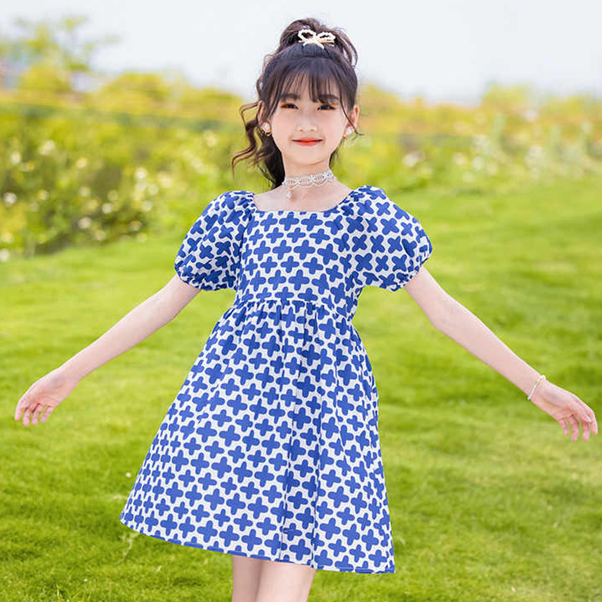 Princess Baby Girls Cotton Blue Designer Frocks & Dresses for Kids.