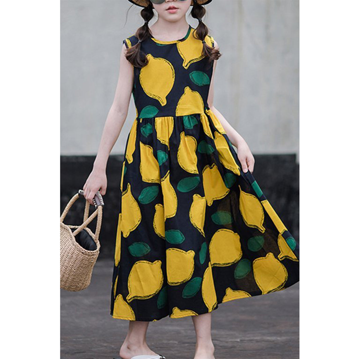 BabyGirl's Cotton Black Yellow Lemon Designer Frocks & Dresses for Kids.