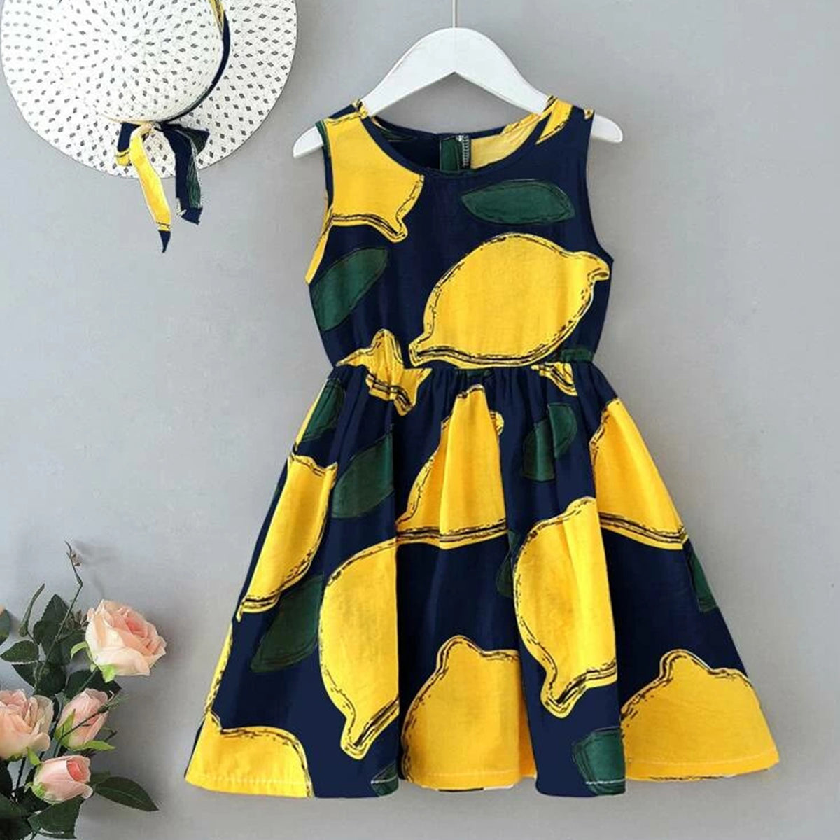 BabyGirl's Cotton Black Yellow Lemon Designer Frocks & Dresses for Kids.