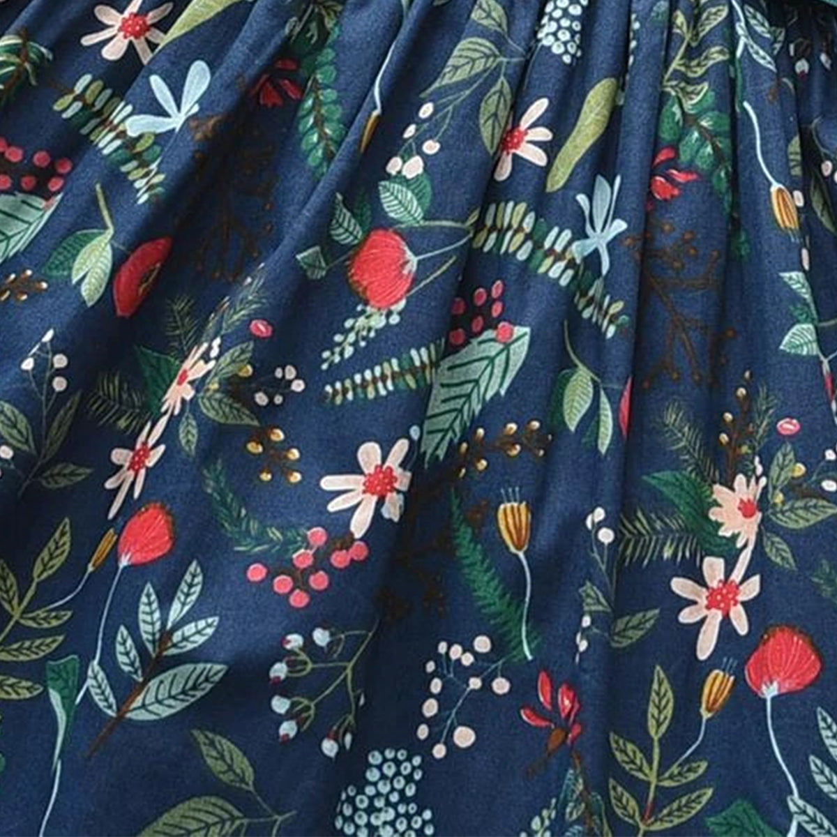 BabyGirl's Cotton Dark Blue Floral Designer Frocks & Dresses for Kids.