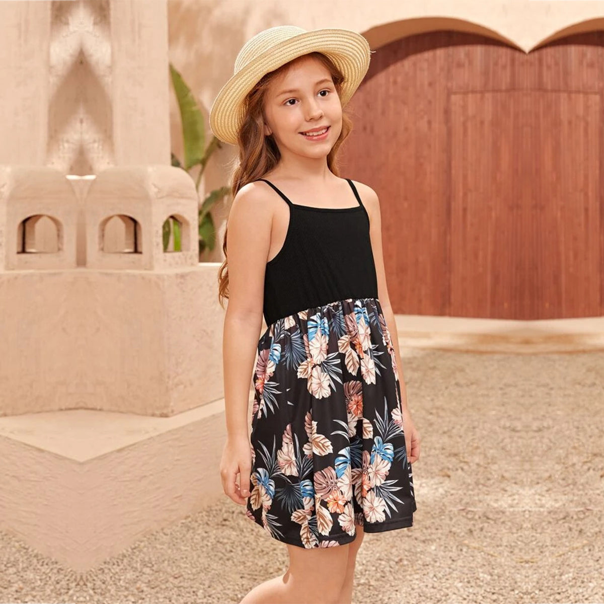 Venutaloza BabyGirl's Cotton Black Multicolor Foral Designer Frocks & Dresses for Kids.