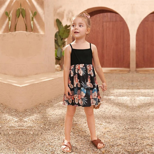 BabyGirl's Cotton Black Multicolor Foral Designer Frocks & Dresses for Kids.