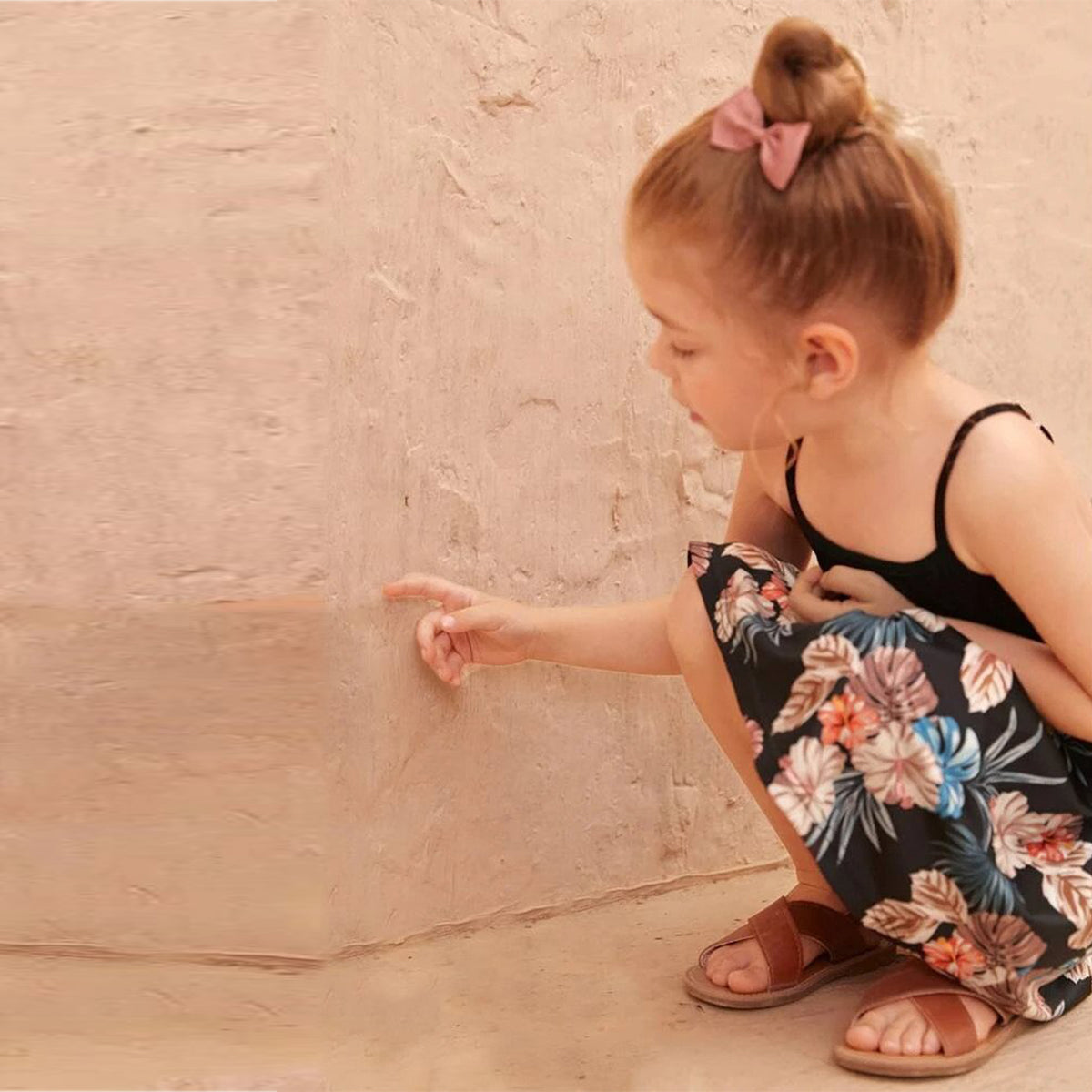 BabyGirl's Cotton Black Multicolor Foral Designer Frocks & Dresses for Kids.